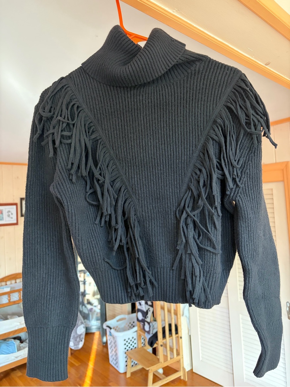 White House Black Market Black Fringed Turtleneck Sweater